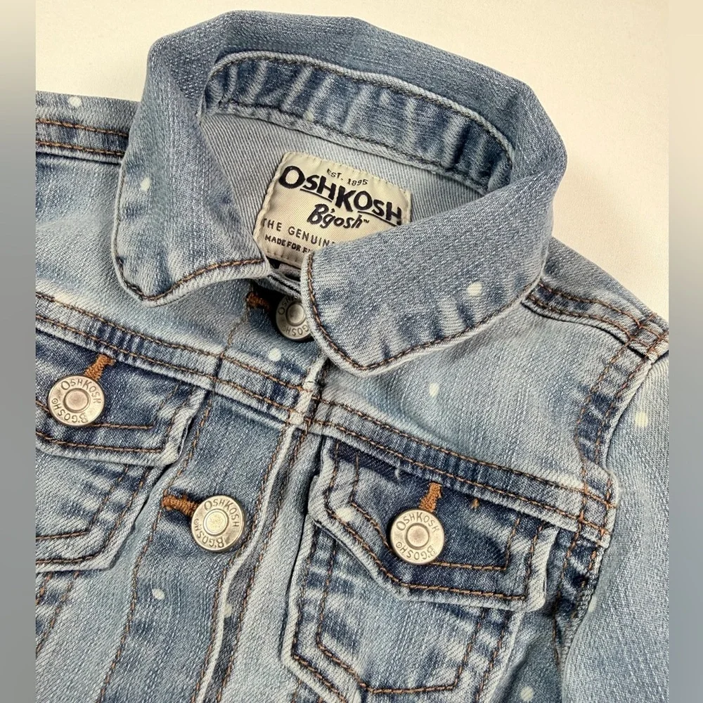 OSHKOSH B’GOSH Denim Jacket Girl 12M Light Wash Polka Dot Classic Jean‎ Jacket